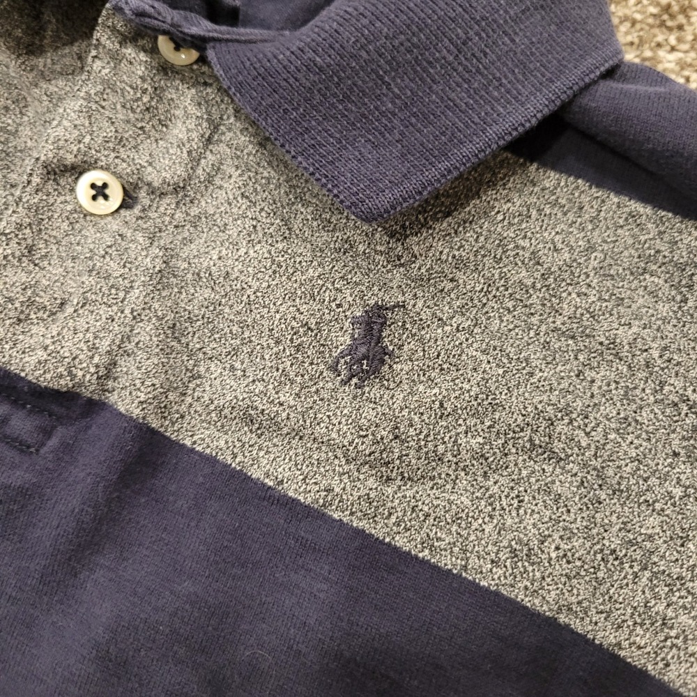 Polo Ralph Lauren Kids 3T Long Sleeve Striped Rugby Shirt Navy Grey - Picture 6 of 7
